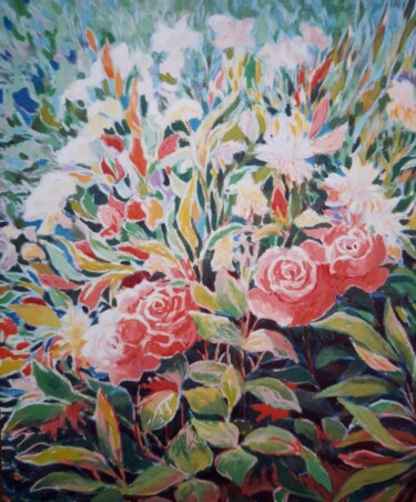 Peinture intitulée "Bouquet de roses" par Jm Guenard, Œuvre d'art originale, Huile