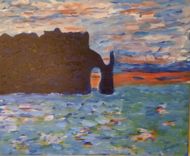 Peinture intitulée "Etretat soleil couc…" par Alain Grégoire, Œuvre d'art originale, Huile