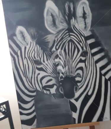 couple de zebre Schilderij getiteld "couple de zebre" door Lydie Frances-Ingles (dylie), Origineel Kunstwerk, Olie Gemonteerd op Frame voor…
