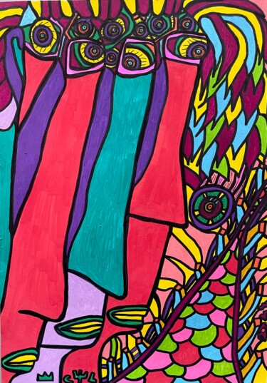 Drawing titled "Dedalus et 3 Rois" by Christophe Verger-Lecocq, Original Artwork, Marker
