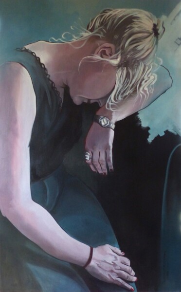 Schilderij getiteld "Les yeux me brûlent…" door Hélène Lazowinsky, Origineel Kunstwerk, Olie