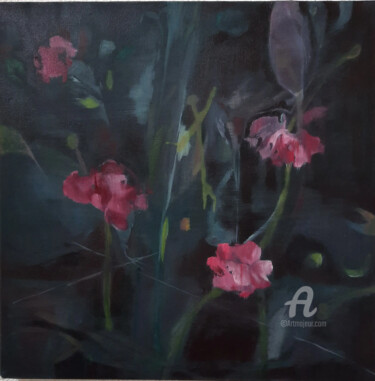 绘画 标题为“Dark Flowers” 由Irene Van Den Bos, 原创艺术品, 油 安装在其他刚性面板上