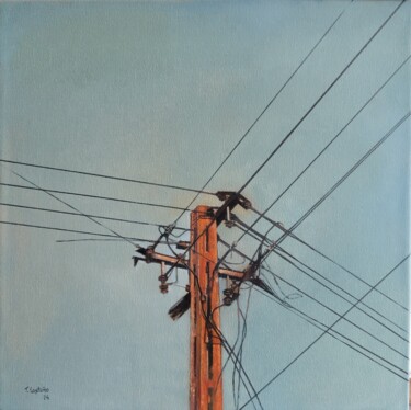 Malerei mit dem Titel "Cables y tensión en…" von Tomás Castaño, Original-Kunstwerk, Öl Auf Andere starre Platte montiert