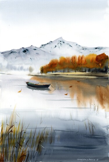 Boat on a mountain lake 绘画 标题为“Boat on a mountain…” 由Eugenia Gorbacheva, 原创艺术品, 水彩