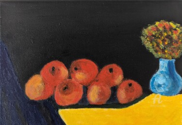 Peinture intitulée "Nature morte pommes" par Gerard Pompee, Œuvre d'art originale, Acrylique Monté sur Châssis en bois