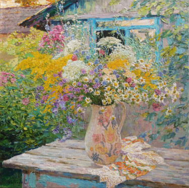 Malerei mit dem Titel "Flowers from my mot…" von Gunchenko, Original-Kunstwerk, Öl Auf Keilrahmen aus Holz montiert