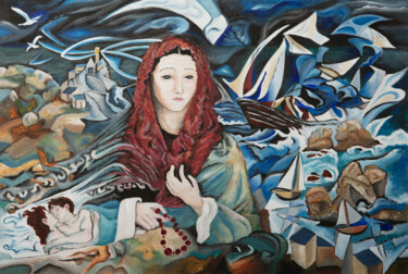 Peinture intitulée "Femme de marin" par Marianne Kiciak, Œuvre d'art originale, Huile Monté sur Panneau de bois