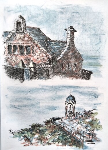 Tekening getiteld "Côtes d'Armor 12" door Didier Jean, Origineel Kunstwerk, Inkt Gemonteerd op Karton