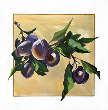 Plum Branch Painting titled "Plum Branch" by Uliana Salagina (Uliana Sal), Original Artwork, Acrylic Mounted on Wood Stretcher frame