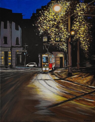Lights of the autumn city Malerei mit dem Titel "Lights of the autum…" von Yuliia Khazova, Original-Kunstwerk, Acryl Auf Keilrahmen aus Holz montiert