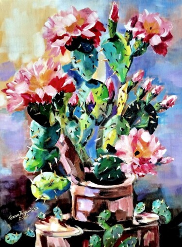 Painting titled "" Zielony samotnik"…" by Teresa Kopańska, Original Artwork, Oil