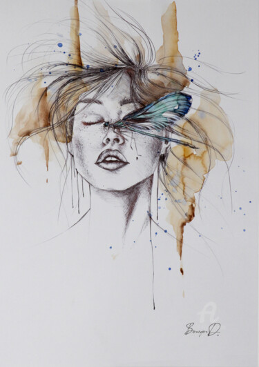 Tekening getiteld "Femmecte 5" door Bérangère D., Origineel Kunstwerk, Balpen