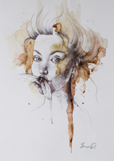 Disegno intitolato "Femmecte 6" da Bérangère D., Opera d'arte originale, Biro