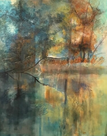 Painting titled "Forêt magique" by Lydia Guigo, Original Artwork, Acrylic Mounted on Wood Stretcher frame