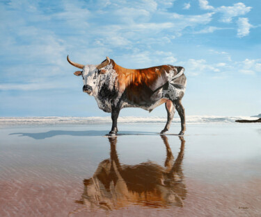 绘画 标题为“Sarel - Nguni Bull” 由Gd Collins Fine Art, 原创艺术品, 丙烯 安装在木质担架架上