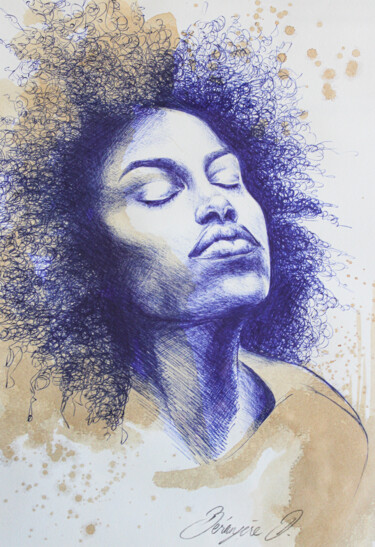 Disegno intitolato "Bic blue" da Bérangère D., Opera d'arte originale, Biro