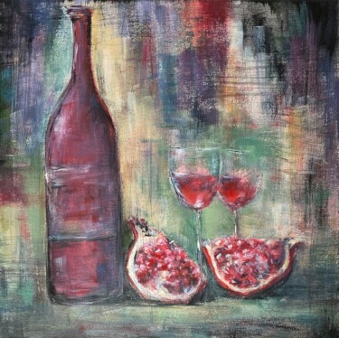 绘画 标题为“Wine and Pomegranat…” 由Nataliya Fenko, 原创艺术品, 丙烯 安装在木质担架架上
