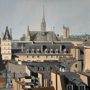 La Sainte Chapelle Peinture intitulée "La Sainte Chapelle" par Marie France Garrigues, Œuvre d'art originale, Huile Monté sur Châssis en bois