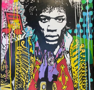Картина под названием "Jimi Hendrix" - Pymm M, Подлинное произведение искусства, Акрил Установлен на Деревянная рама для нос…