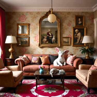 Arts numériques intitulée "Le Living du Lapin" par Karine Garelli (Reds Robin), Œuvre d'art originale, Image générée par l'IA