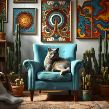 Arts numériques intitulée "Le Chat Gris dans s…" par Karine Garelli (Reds Robin), Œuvre d'art originale, Image générée par l…