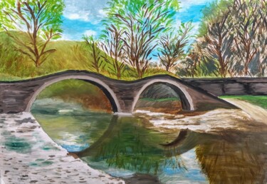 Painting titled "old bridge in Greece" by Serban Schwartz, Original Artwork, Oil