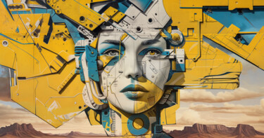Digital Arts titled "SIOUX 3000" by Pointless Pixels, Original Artwork, AI generated image Mounted on Wood Stretcher frame