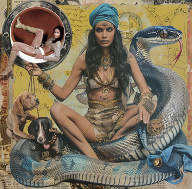 Digital Arts titled "SNAKE CHARMER" by Pointless Pixels, Original Artwork, 2D Digital Work Mounted on Wood Stretcher frame