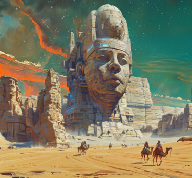 Digital Arts titled "SPHINX" by Pointless Pixels, Original Artwork, AI generated image Mounted on Wood Stretcher frame
