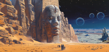 Digital Arts titled "SPHINX v2" by Pointless Pixels, Original Artwork, AI generated image Mounted on Wood Stretcher frame