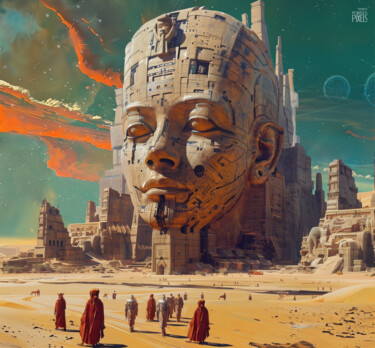 Digital Arts titled "SPHINX v3" by Pointless Pixels, Original Artwork, AI generated image Mounted on Wood Stretcher frame