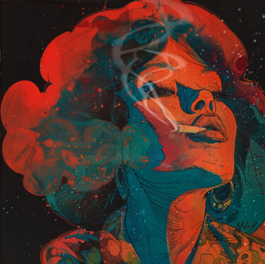 Digital Arts titled "Summer of Love 1970" by Pointless Pixels, Original Artwork, 2D Digital Work Mounted on Wood Stretcher f…