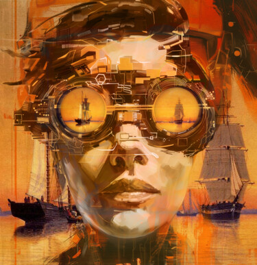 Digital Arts titled "Will Braford's Dream" by Pointless Pixels, Original Artwork, 2D Digital Work Mounted on Wood Stretcher…