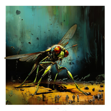 Digital Arts titled "a Big Fly" by Pointless Pixels, Original Artwork, AI generated image Mounted on Wood Stretcher frame