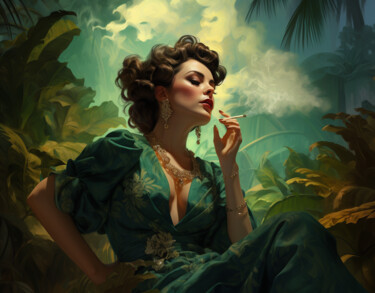 Digital Arts titled "Tropical Late Night…" by Pointless Pixels, Original Artwork, AI generated image Mounted on Wood Stretch…