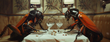 Digital Arts titled "Bugs DATE" by Pointless Pixels, Original Artwork, AI generated image Mounted on Wood Stretcher frame