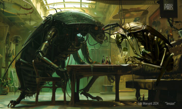 Digital Arts titled "TENSION" by Pointless Pixels, Original Artwork, AI generated image Mounted on Wood Stretcher frame