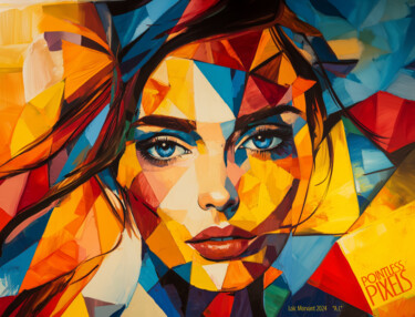 Digital Arts titled "Debbie H" by Pointless Pixels, Original Artwork, AI generated image Mounted on Wood Stretcher frame