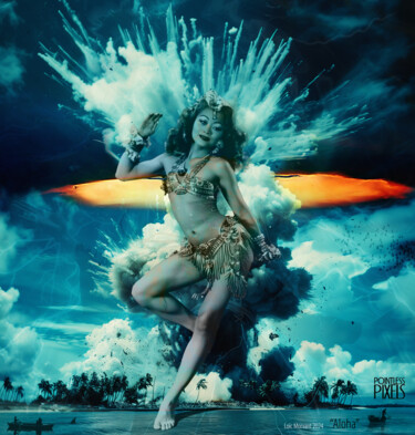 Digital Arts titled "ALOHA" by Pointless Pixels, Original Artwork, 2D Digital Work Mounted on Wood Stretcher frame