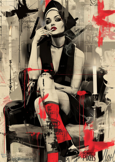 Digital Arts titled "Boredom" by Pointless Pixels, Original Artwork, AI generated image Mounted on Wood Stretcher frame
