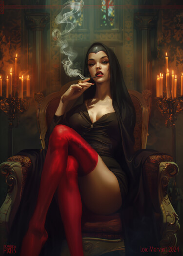 Digital Arts titled "Bad Habits V2" by Pointless Pixels, Original Artwork, AI generated image Mounted on Wood Stretcher frame