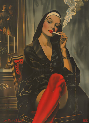 Digital Arts titled "Bad Habits V1" by Pointless Pixels, Original Artwork, AI generated image Mounted on Wood Stretcher frame
