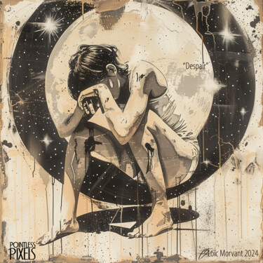 Digital Arts titled "Despair v5" by Pointless Pixels, Original Artwork, AI generated image Mounted on Wood Stretcher frame