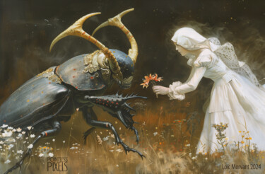 Digital Arts titled "Engagement v6" by Pointless Pixels, Original Artwork, AI generated image Mounted on Wood Stretcher frame