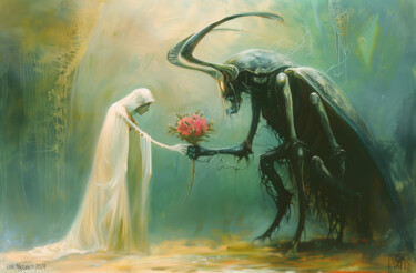 Digital Arts titled "Engagement v7" by Pointless Pixels, Original Artwork, AI generated image Mounted on Wood Stretcher frame