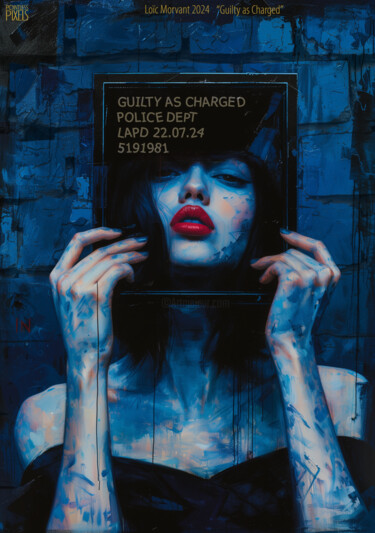Digital Arts titled "Mug Shot" by Pointless Pixels, Original Artwork, AI generated image Mounted on Wood Stretcher frame