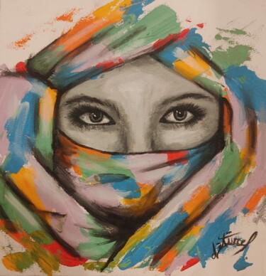Painting titled "Regard perçant" by Natürel, Original Artwork, Acrylic Mounted on Wood Stretcher frame