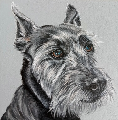Portrait of a black dog. Peinture intitulée "Portrait of a black…" par Antonina Pavlic, Œuvre d'art originale, Acrylique
