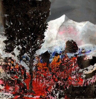 Peinture intitulée "Paysage, arbre noir" par Dominique Leblanc, Œuvre d'art originale, Acrylique
