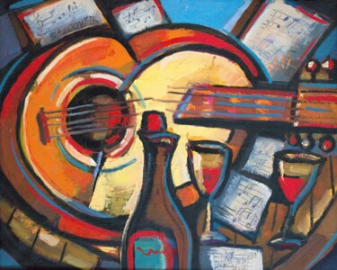 绘画 标题为“Evening Composition” 由Rumen Sazdov, 原创艺术品, 油 安装在木质担架架上